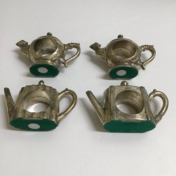 Teapot Napkin Rings SET OF 4 Godinger Silver-plate Mixed Silver Art 1994 Vintage - Picture 5 of 14